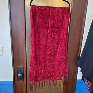 Stunning Velvet Lace Burgundy Red Fringed Scarf